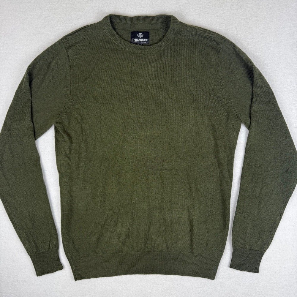 Threadbare Mens Olive Green Crew Neck Sweater Knit Jumper Size Medium